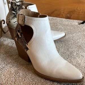 White snakeskin booties